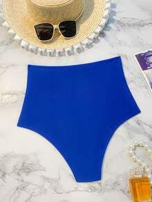 SHEIN Swim 褶邊高腰泳衣下裝 - 寶藍色 - 查看 2