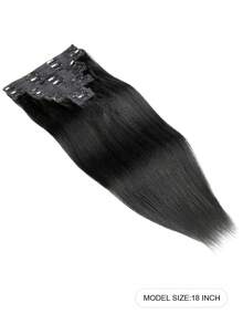 Yaki Straight Clip In Hair Extensions 18 Inch Real Human Hair Extensions For Women 8 Pcs/Set Double Weft Full Head Brazilian Remy Hair Extensions Natural Black - Natural Black - View 3