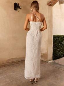 Enchnt White Summer Elegant Civil Wedding Bride Holiday Women's Cutout Shoulder Apricot Pleated Side Slit Hem Fashion Dinner Bridesmaid Dress,Sweet&Elegant - Apricot - View 6