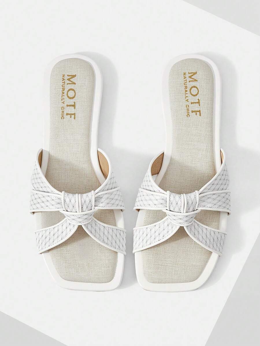 MOTF PREMIUM SQUARE-TOE SIMPLE AND COMFORTABLE WOMEN FLAT SANDALS FOR SUMMER VACATION, BACK TO SCHOOL COLLEGE STUDENT SHOES, FOR NEW YEAR HOLIDAY, SPRING SHOES SPRING BREAK EASTER - silver white - View 1