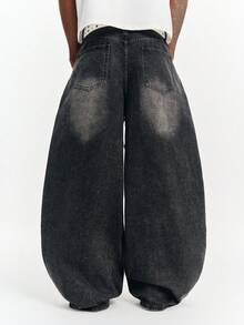 PAVTROS Men's Casual Washed Wide Leg Denim Jeans With Pockets And Button Closure - Black - View 2