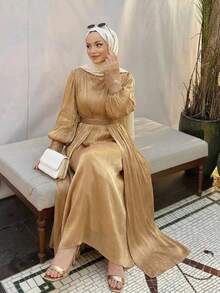 DAZY Gaun Patchwork Seksi Elegan Wanita dengan Sabuk, Set Dua Potong, Warna Pastel Golf Musim Gugur - Khaki - View 7