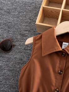 SHEIN Vestido camisero con cinturón, estilo occidental, con volantes y pretina para niña, para primavera/verano, vacaciones, verano, viajes - Marrón - Ver 5