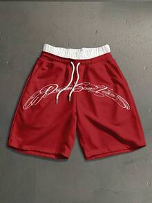 StoneGrade Men's Letter Print Casual Double-Layer Waist Shorts - Red - View 1