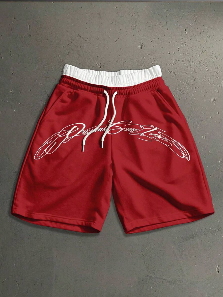 StoneGrade Men's Letter Print Casual Double-Layer Waist Shorts - Red - View 1