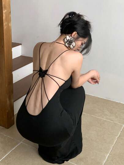 DAZY 女士纯色露背性感吊带连衣裙