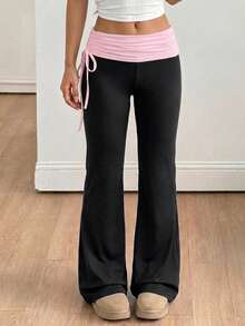 Tween Girls' Vintage Side Drawstring Y2K Flare Pants, Streetwear Versatile - Pink - View 3