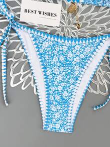 Swim Mod 2026 Spring/Summer Vintage Style Bikini With Pendant, Tie-Front Small Bust High-End Ditsy Floral Separate Swimwear - Multicolor - View 5