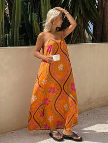 DAZY Sleeveless Loose Long Dress, Women Summer Nightgown - Coral Orange - View 6