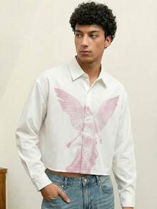 Manfinity BRENVOR 男士梭织长袖印花休闲衬衫 - 粉色 - 查看 6