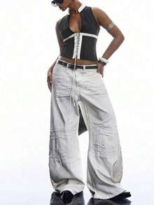 SHEIN EZwear Áo hai dây gợi cảm phối màu tương phản, kiểu dáng tối giản, dành cho nữ, cỡ lớn, mùa xuân/hè 2026. - Đen và trắng - Xem 3