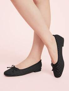 CUCCOO DOLLMOD Women's Polka Dot Pattern Bow Decor Fashion Shoes For Christmas - Black - View 5
