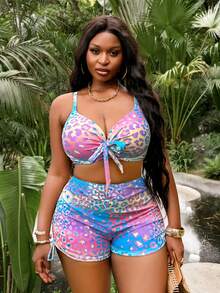 Slaydiva Bộ bikini cỡ lớn dành cho nữ, in họa tiết ombre, có gọng nâng ngực và quần bikini buộc dây bên hông. - Nhiều màu - Xem 5