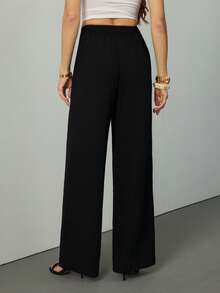 SHEIN Tall Women's Solid Color Casual Straight-Leg Pants Winter Black Spring - Black - View 2