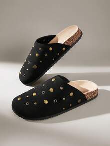 Solecia CUCCOO Women Casual Versatile Plush Round Toe Fluffy Flat Slippers For Christmas - Black - View 6