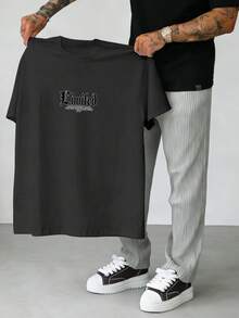 Manfinity LEGND Camiseta de manga corta con cuello redondo y estampado minimalista para hombres - Gris Oscuro - Ver 3