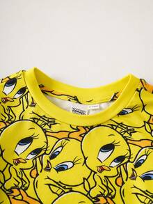 LOONEY TUNES X SHEIN 女婴休闲圆领短袖连体衣 - 黃色 - 查看 3