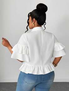 Maweii Blusa romántica de estilo francés con diseño de volantes multicapa para mujer de talla grande - Blanco - Ver 8