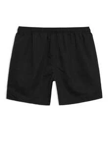 Solantero Plus Size Men's Solid Color Drawstring Waist Beach Shorts, Holiday - Black - View 5