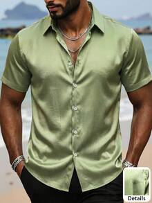 VENTUSAIL Men's Jacquard Green Short Sleeve Shirt - Green - View 8