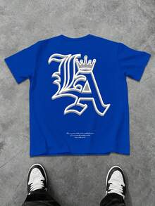 Lornexis Plus Size Men's Street Fashion Printed Short Sleeve T-Shirt - Royal Blue - View 5