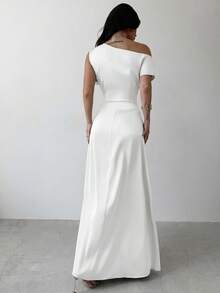 YkhahaFirerie Vestido elegante asimétrico de hombro con pliegues y bajo de cola de sirena en color verde, adecuado para citas, vacaciones, bodas, eventos, regreso a la escuela, graduación, vestido de dama de honor formalYkhaha - Blanco - Ver 6