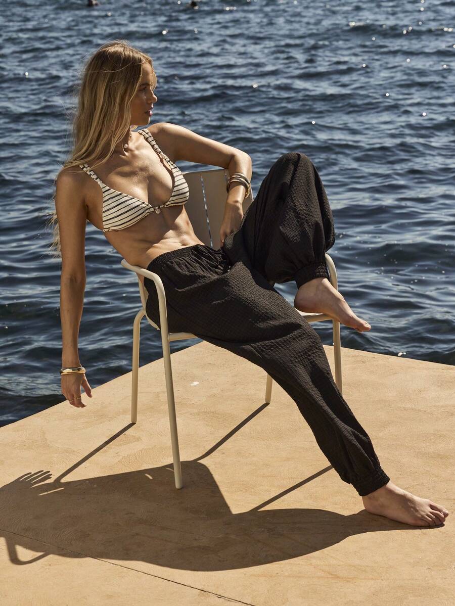 Aralina Cubierta transparente a cuadros, pantalón de burbuja para vacaciones de verano y primavera - Negro - Ver 1