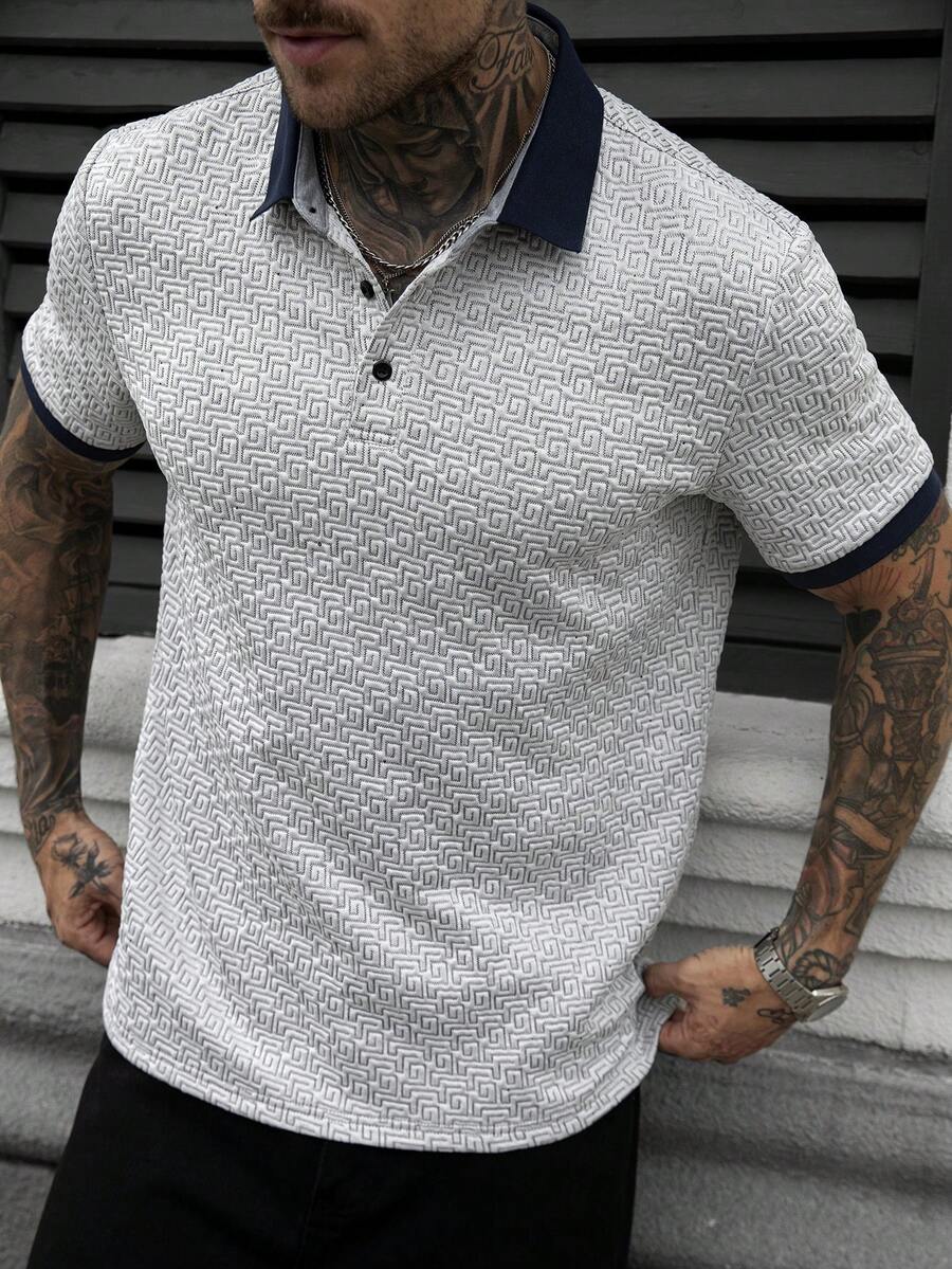 Manfinity CasualCool Men's Minimalist Printed Short Sleeve Polo Shirt - Grey - View 1