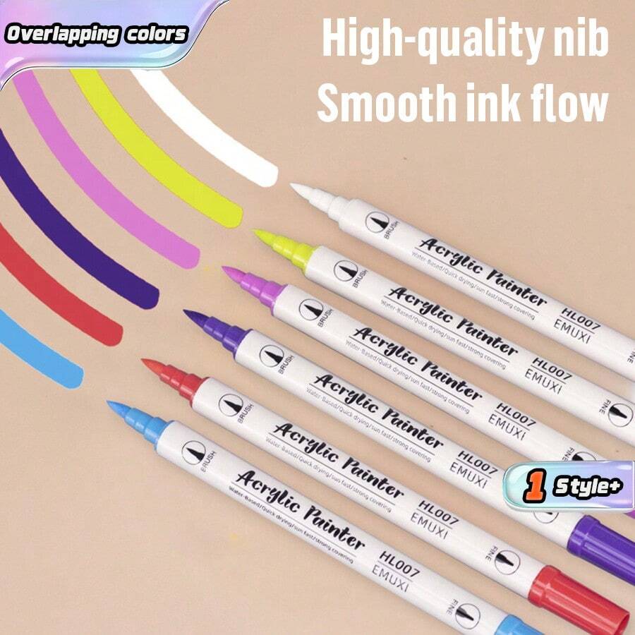 Bộ 60 bút dạ acrylic hai đầu màu, đầu mềm và đầu mảnh, mực gốc nước, thích hợp cho nghệ sĩ, vẽ, tô màu và làm đồ thủ công DIY. - Nhiều màu - Xem 1