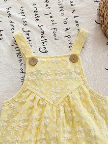 SHEIN LMoss Kids 女婴纯色提花连体衣 - 黃色 - 查看 6