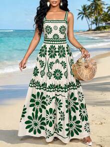 SHEIN Lady 女士度假连衣裙 - 綠色 - 查看 1