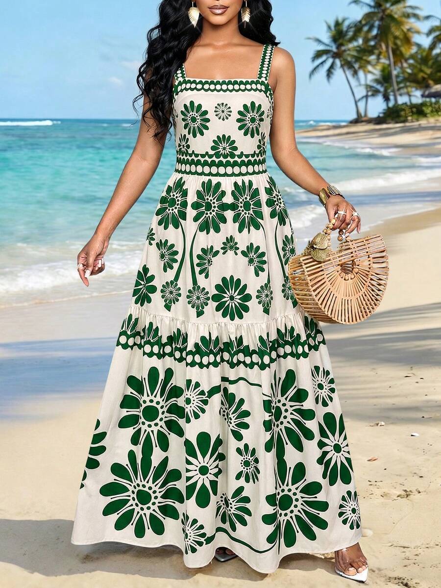 SHEIN Lady 女士度假连衣裙 - 綠色 - 查看 1