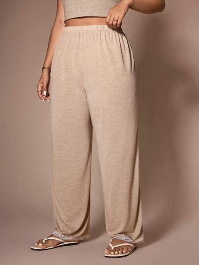 Lazeform 女士轻盈优雅纯色蕾丝边加大码长款睡裤，春夏秋季