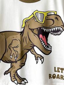 SHEIN Conjunto de 4 piezas de camiseta de manga corta con cuello redondo y estampado de dinosaurios de dibujos animados, y pantalones cortos para niño pequeño, adecuado para el verano - Multicolor - Ver 5