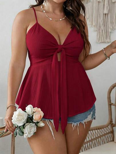 SHEIN VCAY 正面加结荷叶边吊带夏季上衣