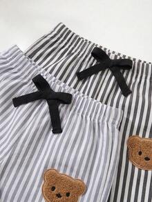 SHEIN Playful Pals 4pcs/Set Baby Boy Solid Color Round Neck Short Sleeve T-Shirt And Striped Shorts, Casual Daily Wear - Multicolor - View 6