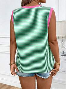 EMERY ROSE Women's Casual Plus Size Sleeveless Round Neck Color Block Striped Wide Shoulder Vest - Multicolor - View 2