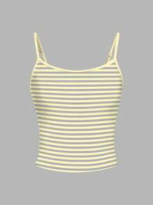 Tween Girls Casual Minimalist Light Yellow Striped Camisole Tank Top, Summer - Multicolor - View 3