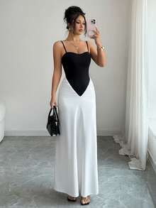 Elenzga 女士优雅无袖收腰黑白波点中长连衣裙，适合约会、旅行和外出等各种场合，春夏皆宜 - 黑與白 - 查看 7