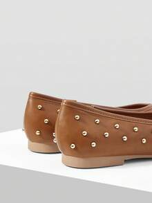 MOTF RIVET DETAIL SQUARE TOE FLATS - Brown - View 5