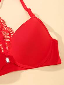 3pcs/Set Lace Padded Front Closure Sexy Backless Wireless Bra Set For Small Bust, Enhances Cleavage - Multicolor - View 8