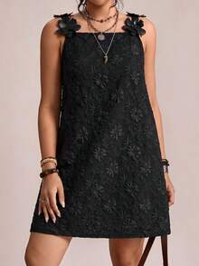 SHEIN LUNE 大码女式提花优雅休闲无袖连衣裙 黑色碎花连衣裙 女式连衣裙 夏季女式连衣裙 Zanzea 女式连衣裙 蕾丝女式连衣裙 鸡尾酒会 - 黑色 - 查看 6