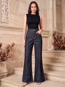 Anewsta 女士经典纯棉直筒牛仔裤，简约设计，适合春夏季日常穿着、通勤、休闲、海滩、度假等场合。 - 藍色 - 查看 8