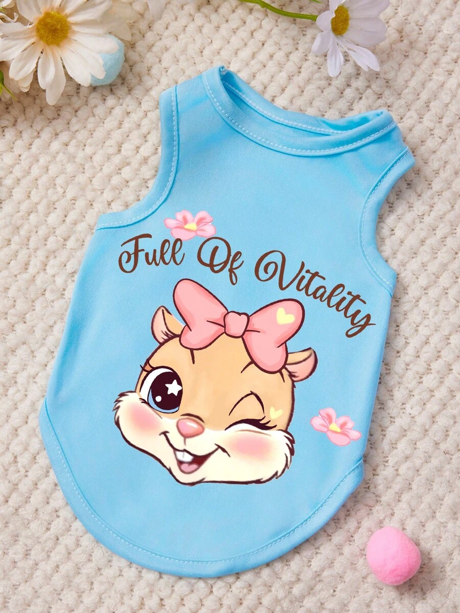 PETSIN Áo vest cho thú cưng in hình bướm, nơ, thỏ, hoa và chữ, màu xanh dương, mềm mại và thoáng khí, chống rụng lông. - Màu xanh lam - Xem 1