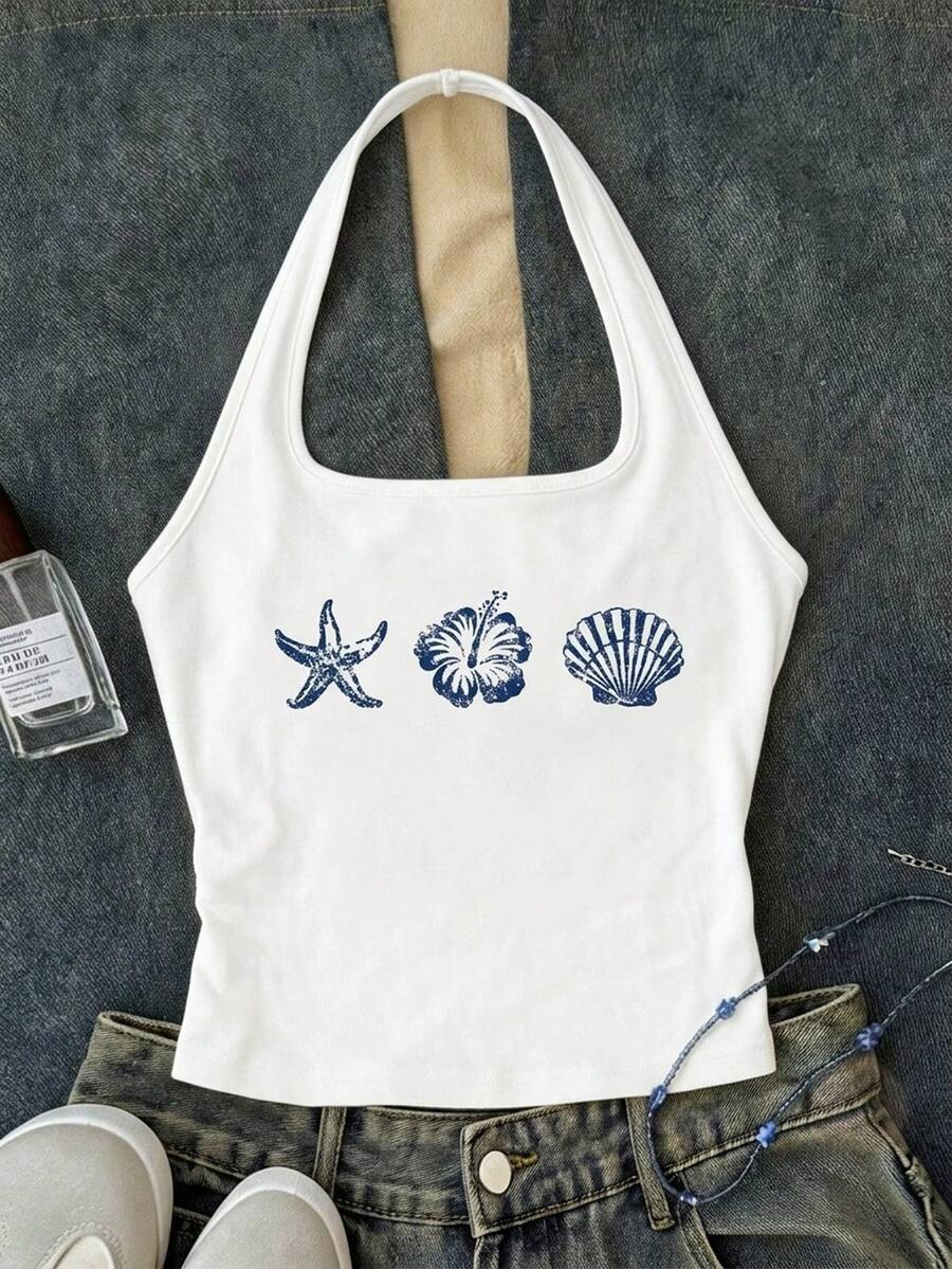 Áo tank top cổ yếm dáng suông, thích hợp cho trang phục mùa hè, Ngày của Mẹ, lễ tốt nghiệp, áo mùa hè. - trắng - Xem 1