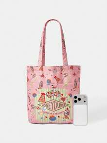 HARRY POTTER X SHEIN 1 Túi tote vải nhung kẻ in họa tiết tam giác, chữ cái, dung tích lớn - Nhiều màu A3 - Xem 3