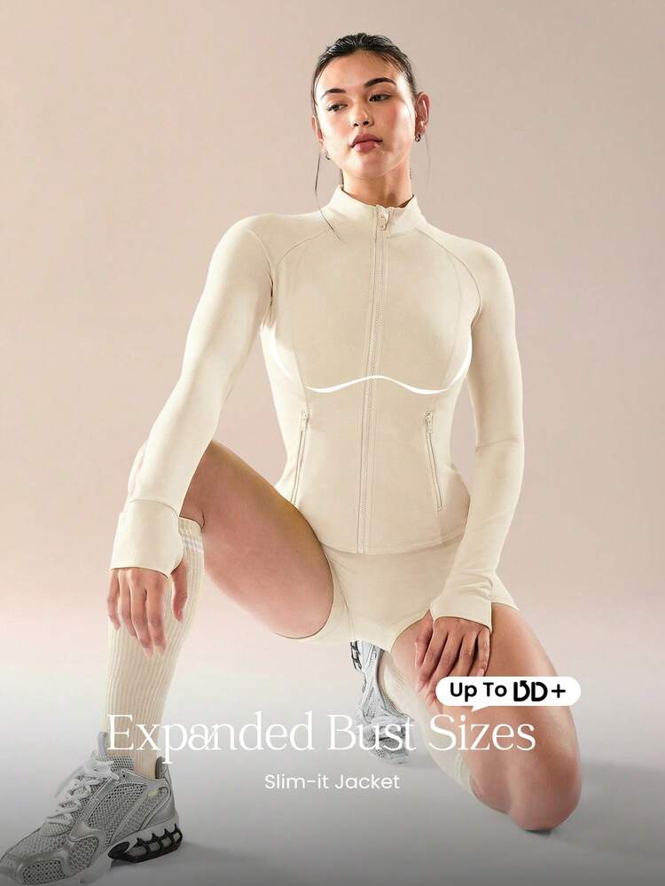 FeatherFit™ For DD+ Slim-It Streamline Performance Secure Pockets Zip Up Long Sleeve Jacket Low Impact Yoga Daily Fall