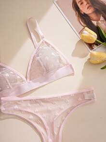 PetitDoll Conjunto de lencería de 6 piezas con sujetador triangular sin aros, de malla jacquard transparente con diseño de corazón, para el Día de San Valentín - Multicolor - Ver 5