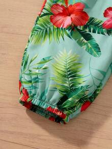 SHEIN Bộ áo liền quần không tay họa tiết hoa nhí, phong cách thường ngày, thích hợp cho bé gái đi nghỉ mát. - Màu xanh lam - Xem 7