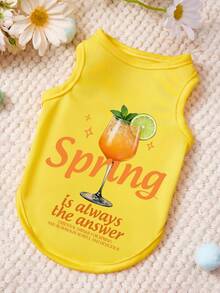 1 chiếc áo vest cho thú cưng in chữ hình ly rượu vang màu vàng bạc hà, mềm mại và thoáng khí, chống rụng lông. - Màu vàng - Xem 1